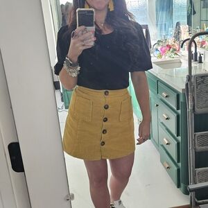 Yellow Button-Front Corduroy Skirt